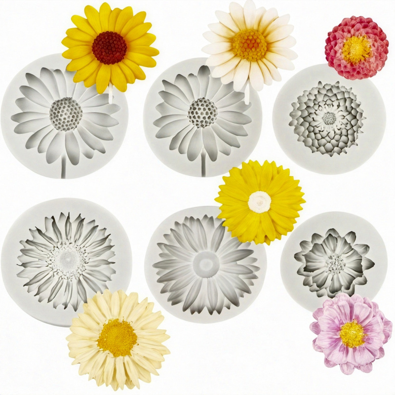 Resin Craft Ideas - 6 ชิ้น，แม่พิมพ์ซิลิโคนลายดอกทานตะวันเดซี่，แม่พิมพ์ตกแต่งดอกไม้ 3 มิติ，แม่พิมพ์เทียนเรซิ่น DIY สบู่,